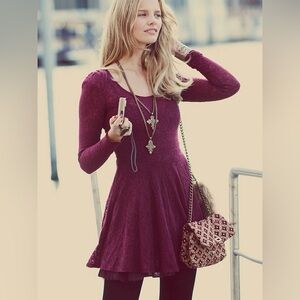 Free People Floral Lace Fit and Flare Dress in Wine Color Size XS/TP